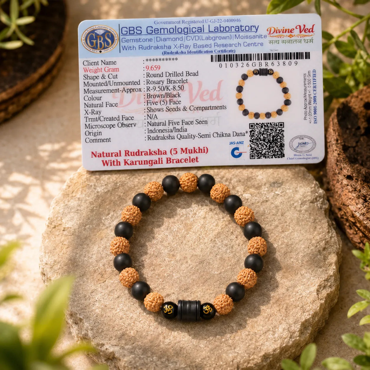 Lab Certificate for BERKHO Natural 5 Mukhi Rudraksha with Karungali Bracelet