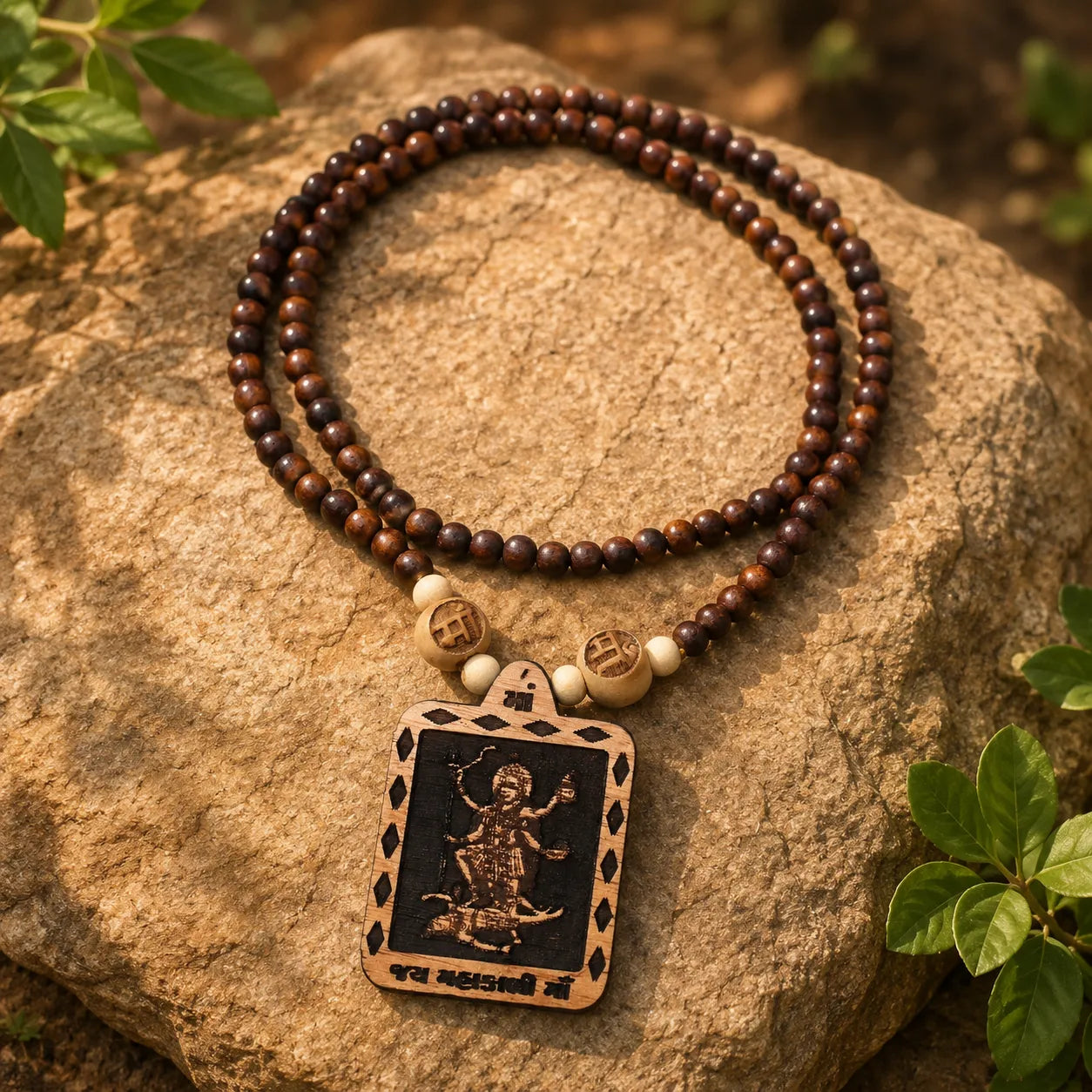 Mahakali Mata Pedal Tulsi Mala 108 Beads Original Sacred Tulsi Mala for Prayer Meditation and Spiritual Devotion