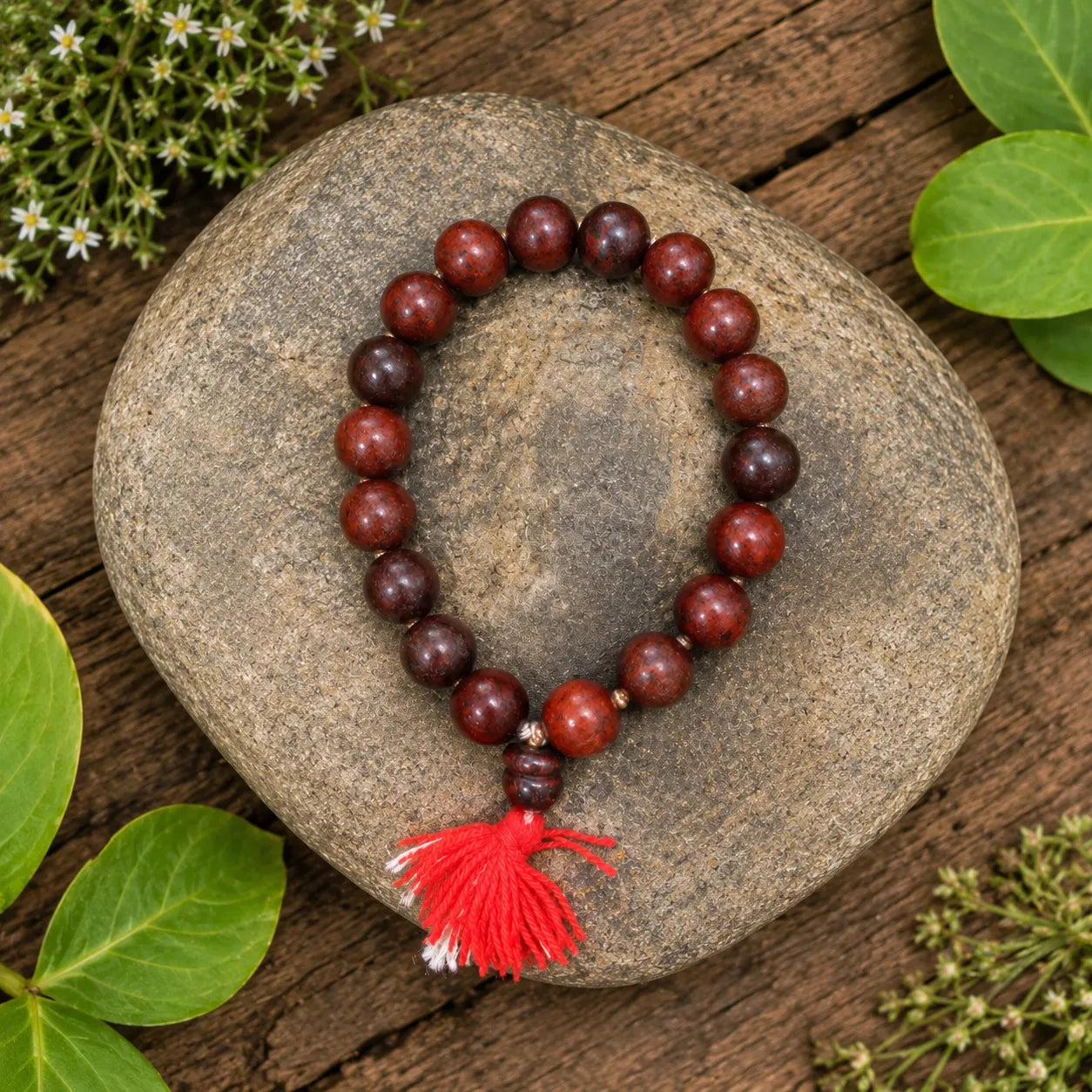 14MM Maroon Color Original Van Tulsi Berkho Bracelet Handmade Natural Tulsi Wood Spiritual Bracelet