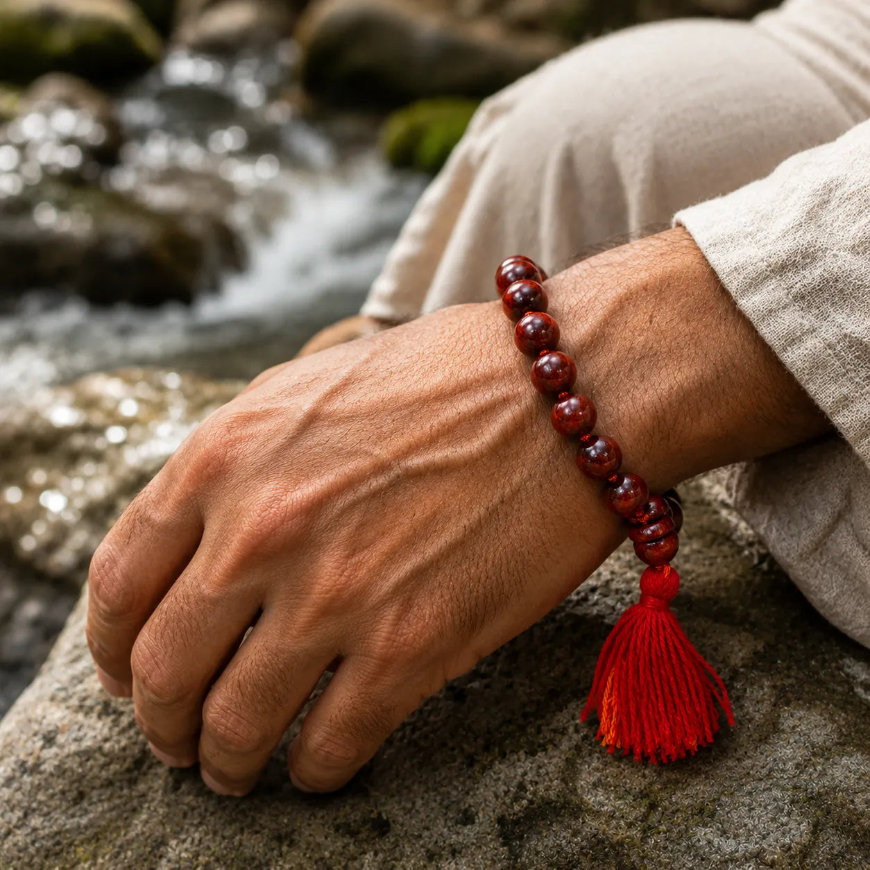 12MM Maroon Color Original Van Tulsi Berkho Bracelet Handmade Natural Tulsi Wood Spiritual Bracelet