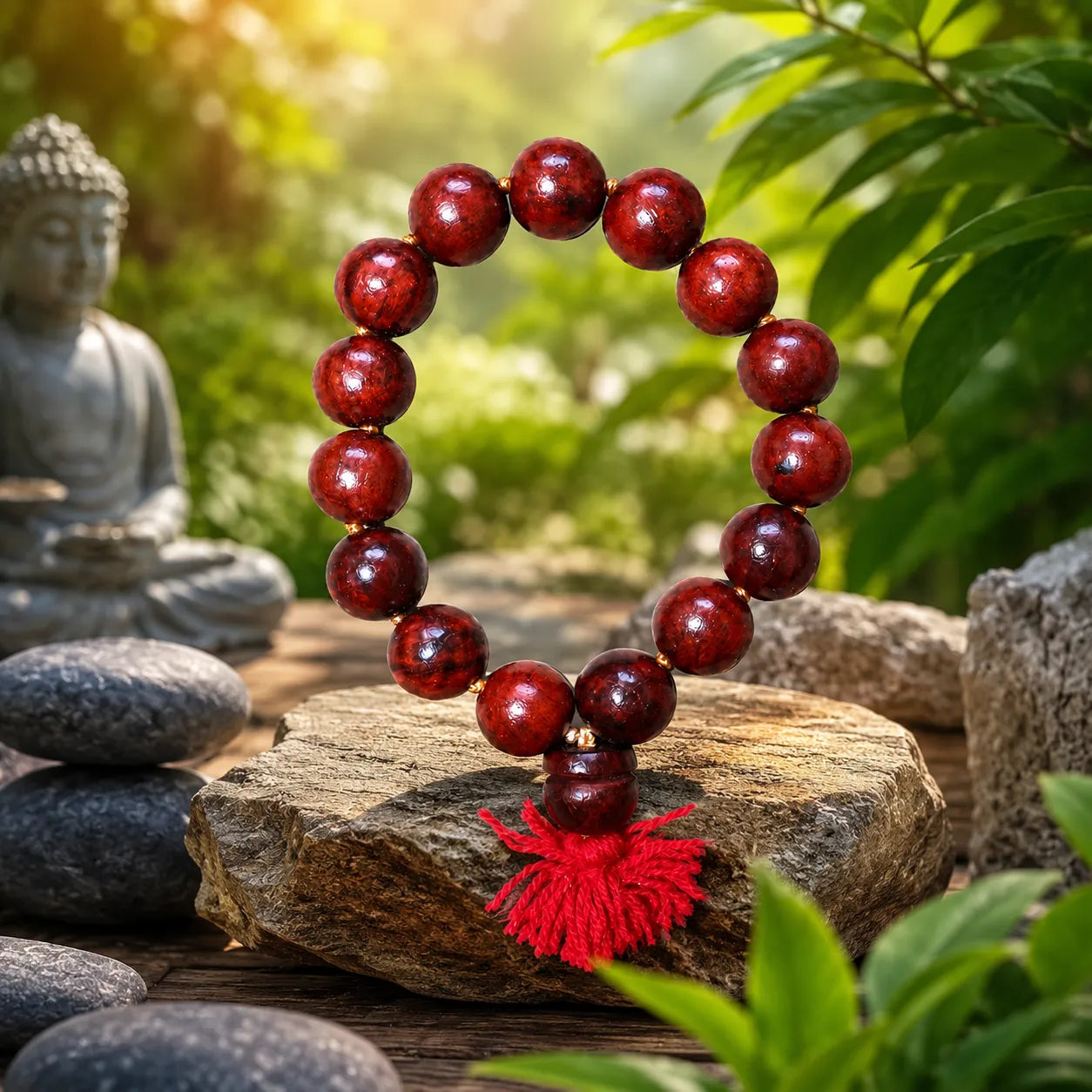 16MM Maroon Color Original Van Tulsi Berkho Bracelet Handmade Natural Tulsi Wood Spiritual Bracelet