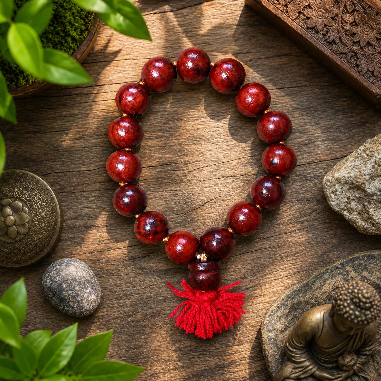 16MM Maroon Color Original Van Tulsi Berkho Bracelet Handmade Natural Tulsi Wood Spiritual Bracelet
