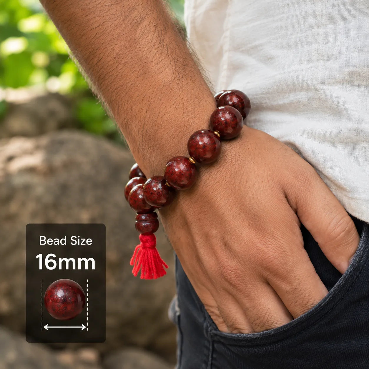 16MM Maroon Color Original Van Tulsi Berkho Bracelet Handmade Natural Tulsi Wood Spiritual Bracelet