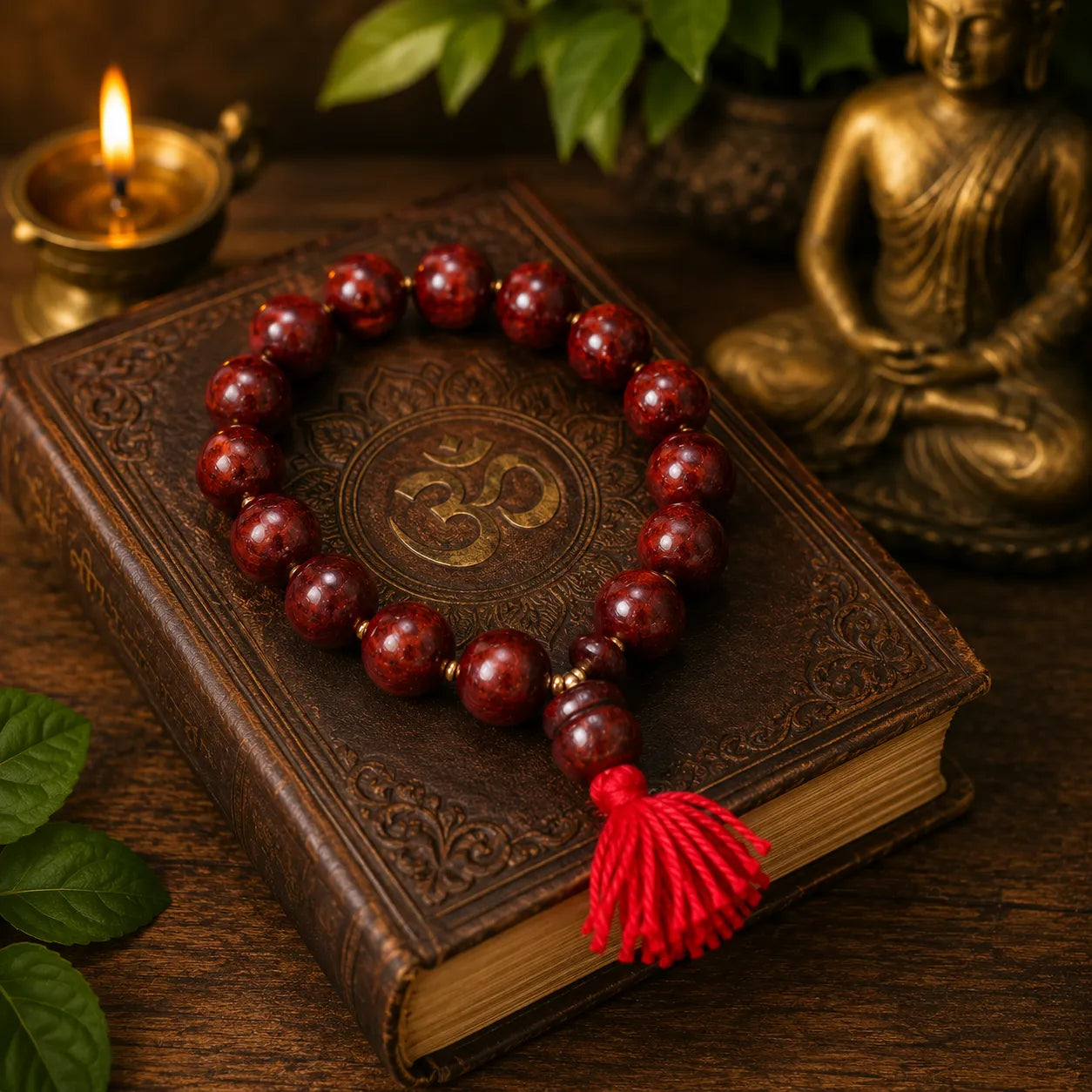16MM Maroon Color Original Van Tulsi Berkho Bracelet Handmade Natural Tulsi Wood Spiritual Bracelet