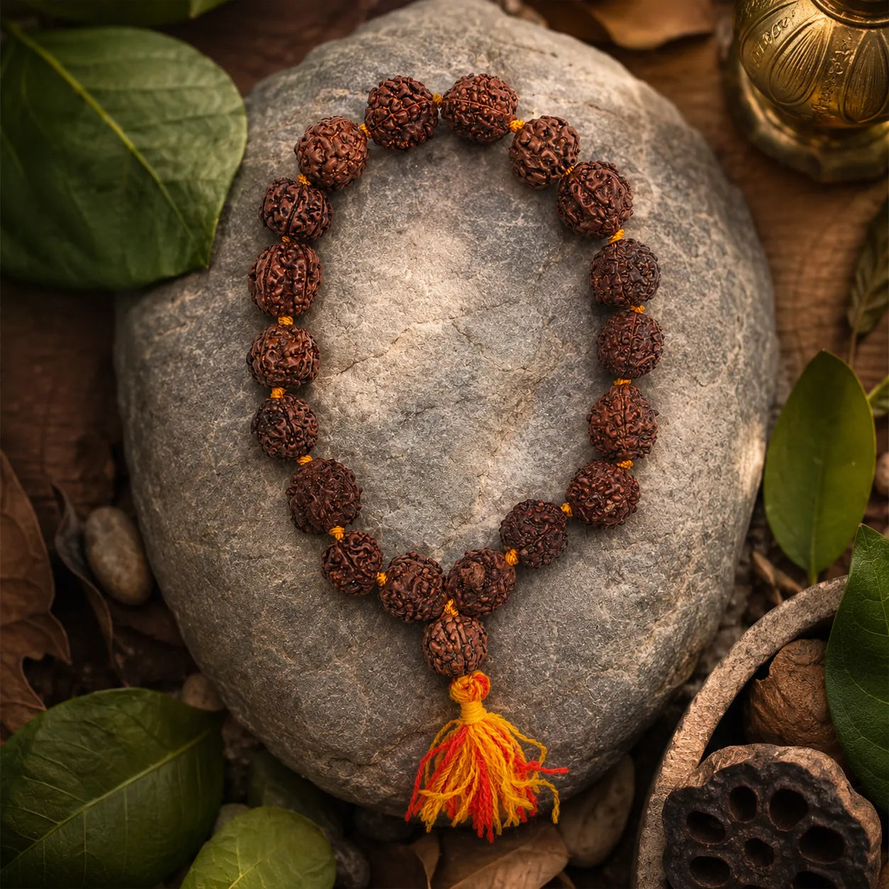 Natural Brown Rudraksha Berkho Bracelet Handmade with Authentic Rudraksha Beads Premium Spiritual Wrist Mala for Meditation Prayer Yoga and Daily Wear