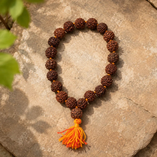 Natural Brown Rudraksha Berkho Bracelet Handmade with Authentic Rudraksha Beads Premium Spiritual Wrist Mala for Meditation Prayer Yoga and Daily Wear