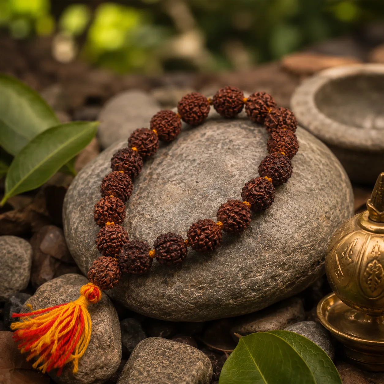 Natural Brown Rudraksha Berkho Bracelet Handmade with Authentic Rudraksha Beads Premium Spiritual Wrist Mala for Meditation Prayer Yoga and Daily Wear