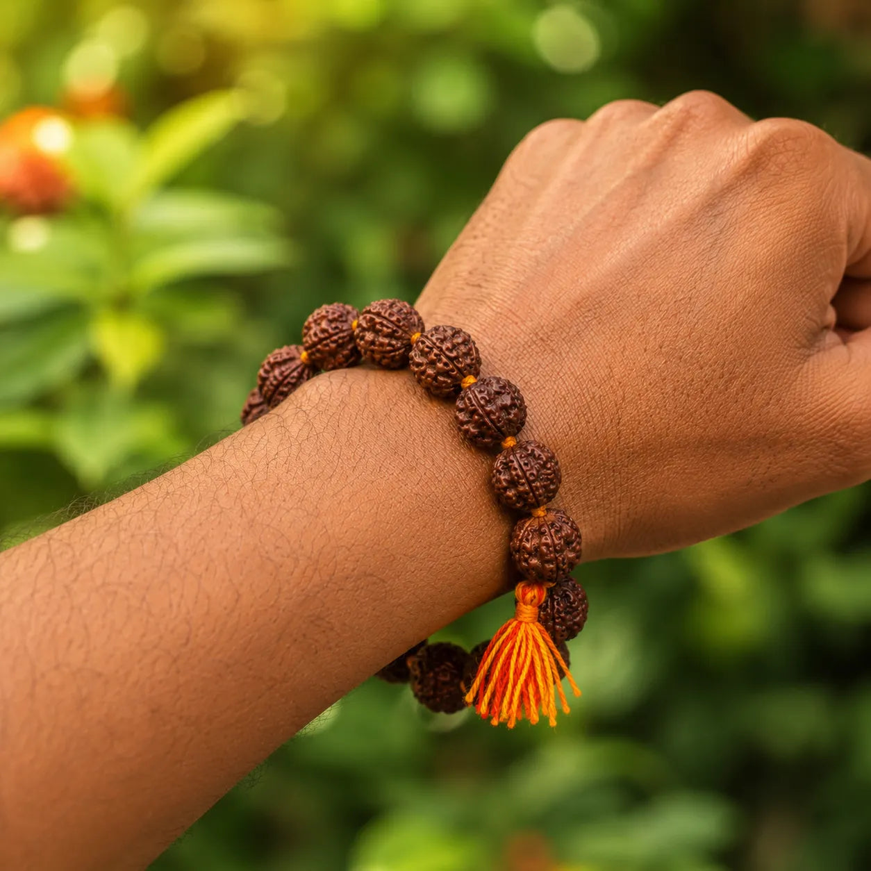 Natural Brown Rudraksha Berkho Bracelet Handmade with Authentic Rudraksha Beads Premium Spiritual Wrist Mala for Meditation Prayer Yoga and Daily Wear