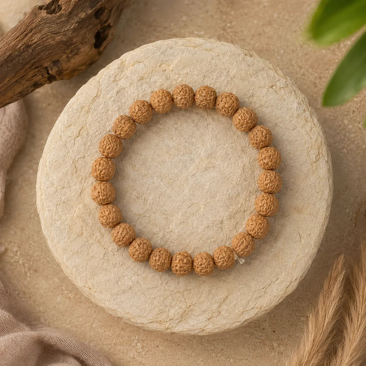 Natural 5 Mukhi Rudraksha Bracelet (Berkho) Handmade Spiritual Wrist Mala with Authentic Rudraksha Beads for Meditation and Daily Wear
