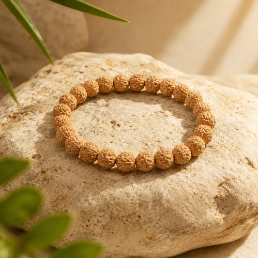 Natural 5 Mukhi Rudraksha Bracelet (Berkho) Handmade Spiritual Wrist Mala with Authentic Rudraksha Beads for Meditation and Daily Wear