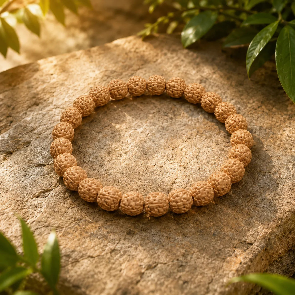 Natural 5 Mukhi Rudraksha Bracelet (Berkho) Handmade Spiritual Wrist Mala with Authentic Rudraksha Beads for Meditation and Daily Wear
