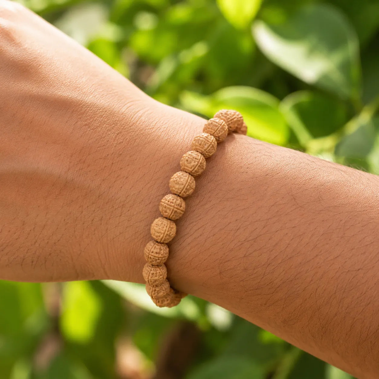 Natural 5 Mukhi Rudraksha Bracelet (Berkho) Handmade Spiritual Wrist Mala with Authentic Rudraksha Beads for Meditation and Daily Wear