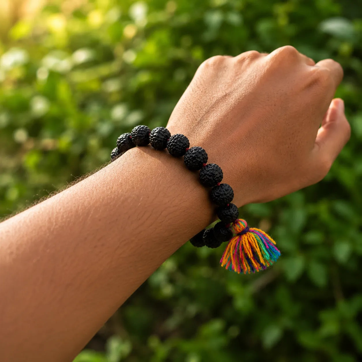 Natural Black Rudraksha Berkho Bracelet with Authentic Black Rudraksha Beads Handmade Spiritual Wrist Mala for Meditation Prayer and Daily Wear