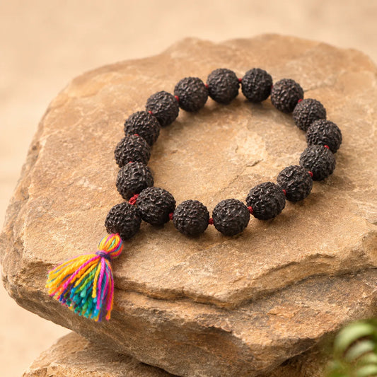 Natural Black Rudraksha Berkho Bracelet with Authentic Black Rudraksha Beads Handmade Spiritual Wrist Mala for Meditation Prayer and Daily Wear