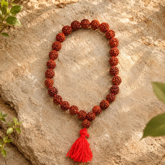 Natural Brown Rudraksha Berkho Bracelet Handmade with Authentic Rudraksha Beads Spiritual Wrist Mala for Meditation Prayer and Daily Wear