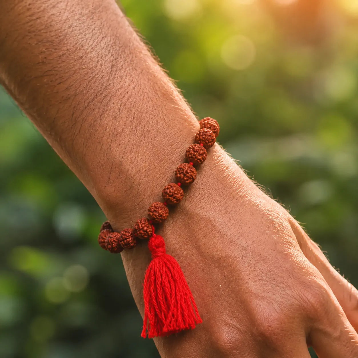 Natural Brown Rudraksha Berkho Bracelet Handmade with Authentic Rudraksha Beads Spiritual Wrist Mala for Meditation Prayer and Daily Wear