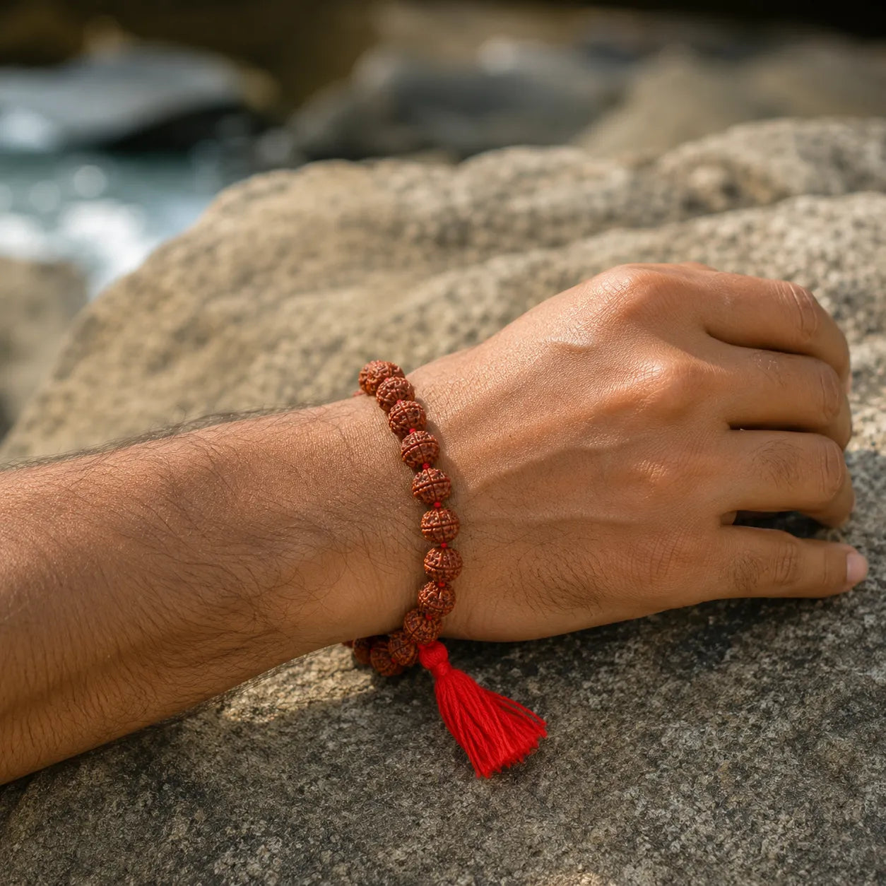 Natural Brown Rudraksha Berkho Bracelet Handmade with Authentic Rudraksha Beads Spiritual Wrist Mala for Meditation Prayer and Daily Wear