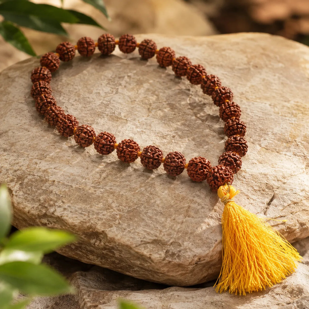 Natural Rudraksha Jaap Mala 27+1 Beads Brown Color Handmade Prayer Mala with Authentic Rudraksha Beads for Meditation Mantra Chanting and Spiritual Practice