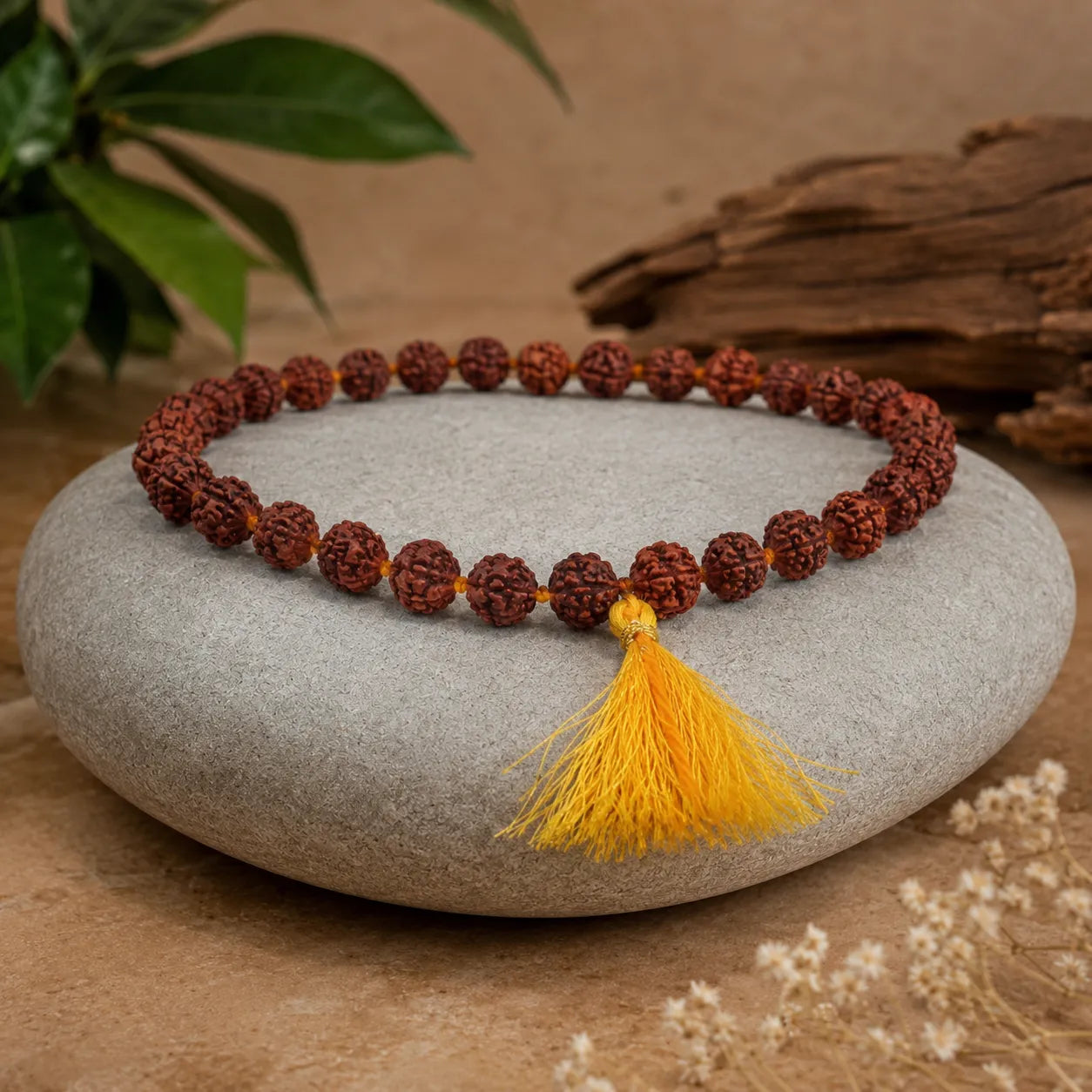 Natural Rudraksha Jaap Mala 27+1 Beads Brown Color Handmade Prayer Mala with Authentic Rudraksha Beads for Meditation Mantra Chanting and Spiritual Practice