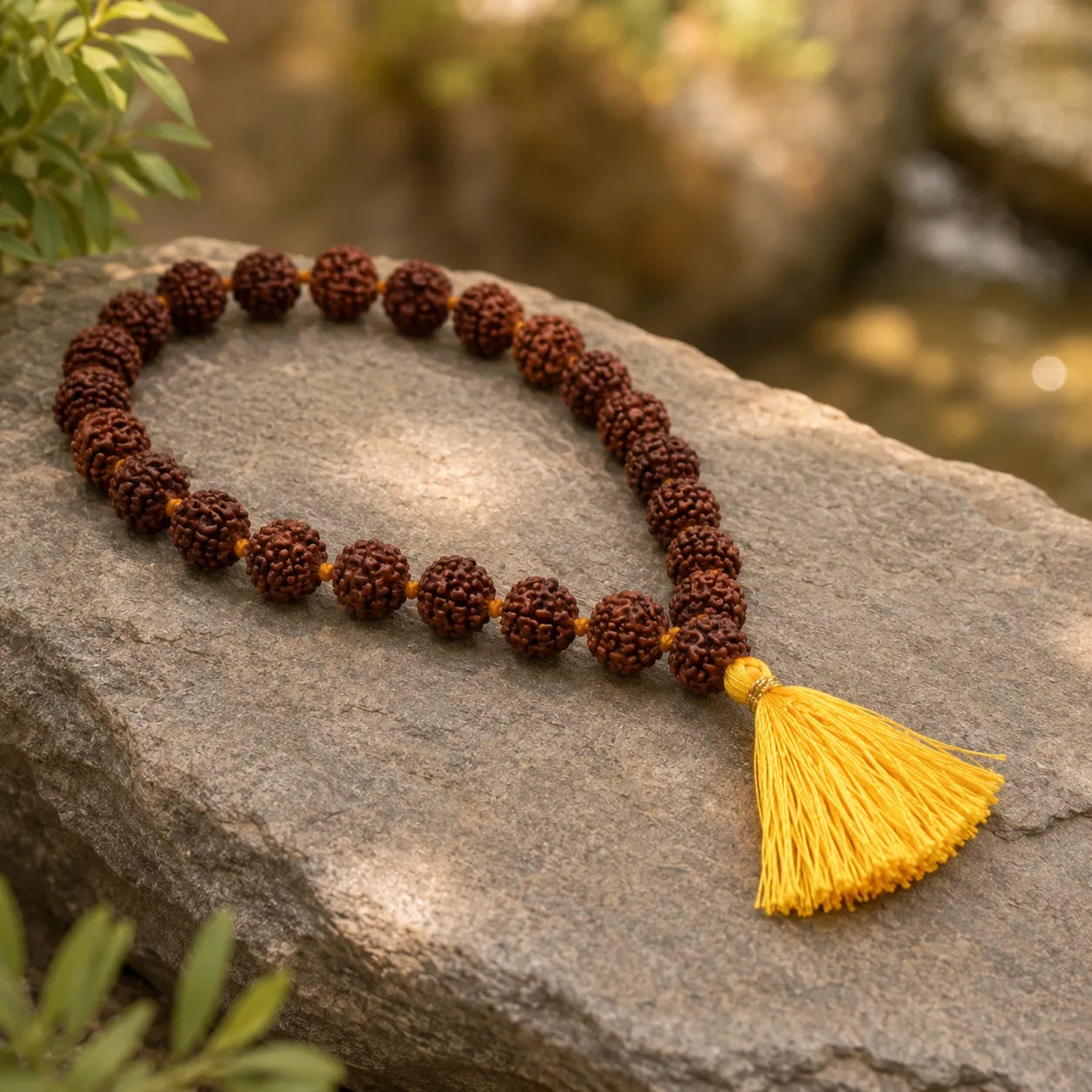 Natural Rudraksha Jaap Mala 27+1 Beads Brown Color Handmade Prayer Mala with Authentic Rudraksha Beads for Meditation Mantra Chanting and Spiritual Practice