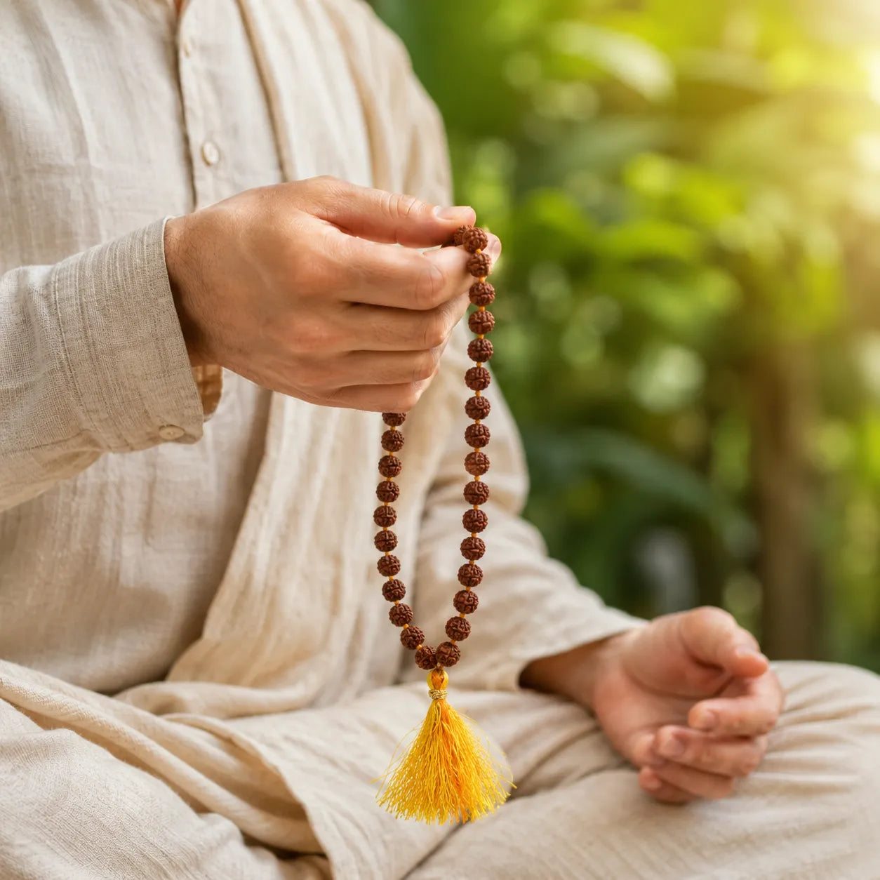 Natural Rudraksha Jaap Mala 27+1 Beads Brown Color Handmade Prayer Mala with Authentic Rudraksha Beads for Meditation Mantra Chanting and Spiritual Practice