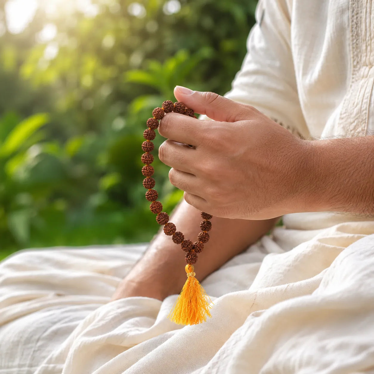 Natural Rudraksha Jaap Mala 27+1 Beads Brown Color Handmade Prayer Mala with Authentic Rudraksha Beads for Meditation Mantra Chanting and Spiritual Practice