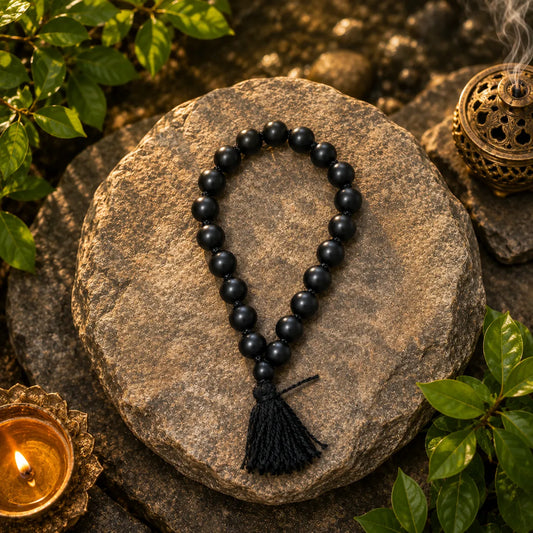 10MM Original Shaligram Stone Bracelet with Natural Black Beads for Meditation, Prayer, and Spiritual Wear