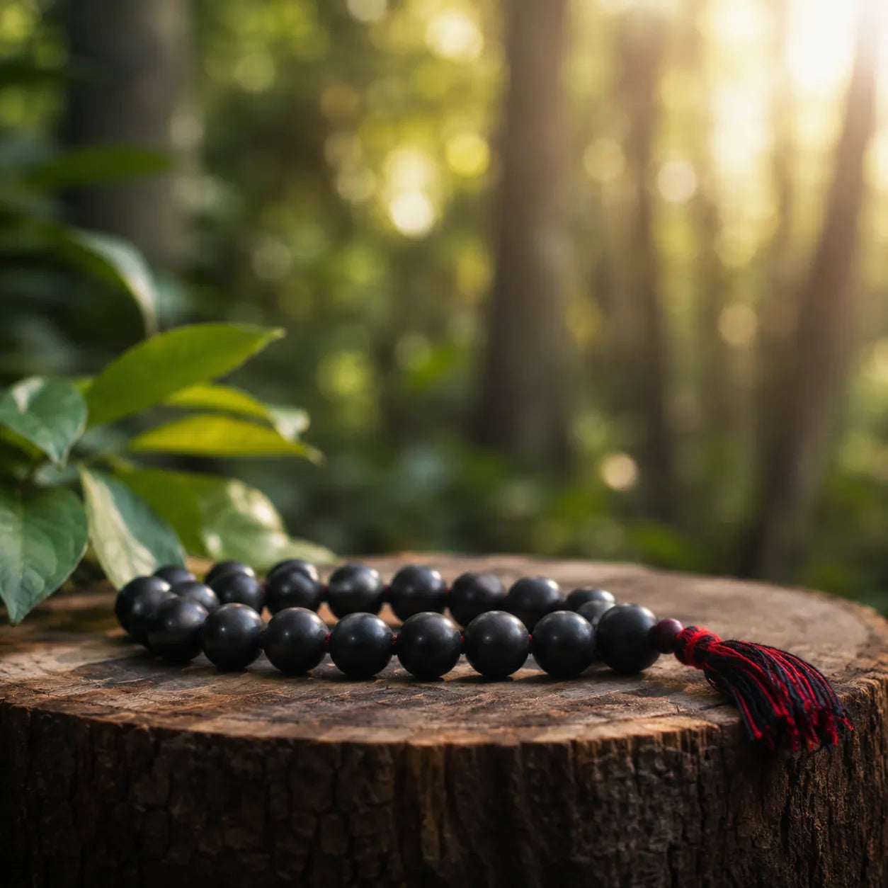 12MM Natural Shaligram Stone Berkho Bracelet with Black Stone Beads for Meditation, Spiritual Practice, and Daily Wear