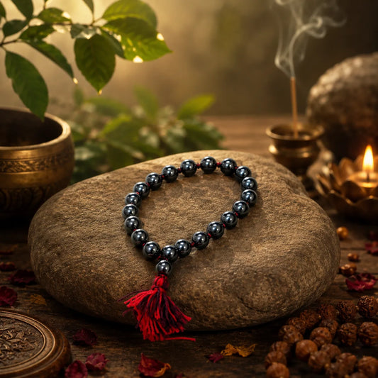 10MM Magnet Stone Bracelet Berkho with Natural Magnetic Hematite Beads and Metallic Black Finish