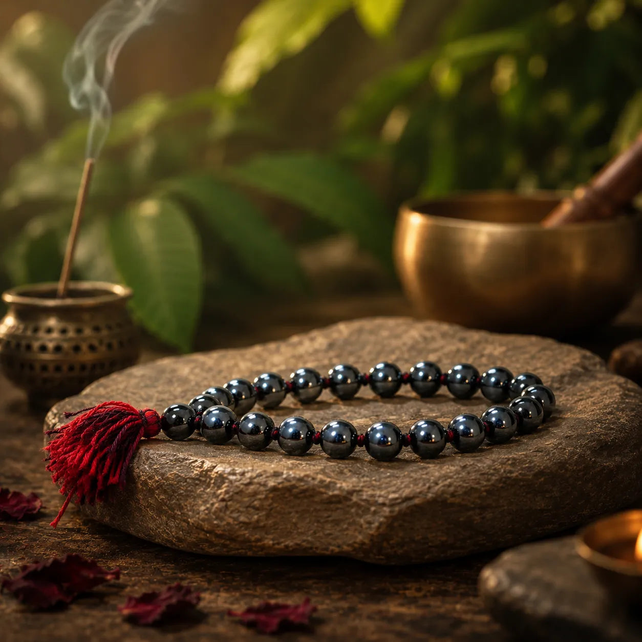 10MM Magnet Stone Bracelet Berkho with Natural Magnetic Hematite Beads and Metallic Black Finish