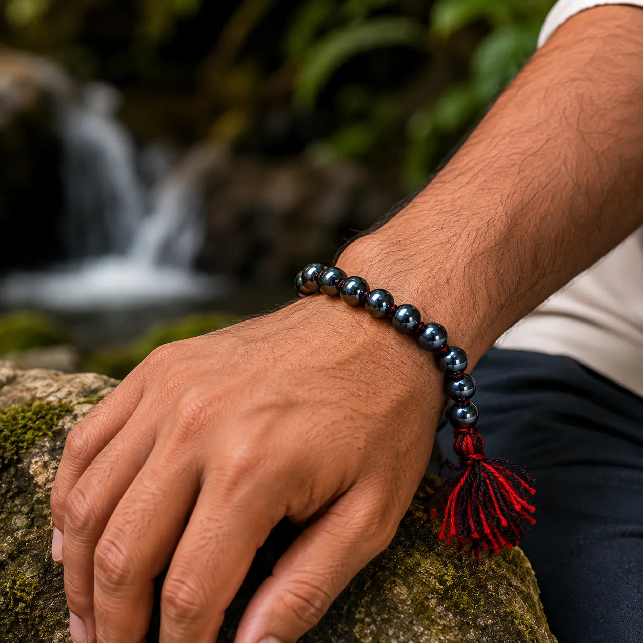 10MM Magnet Stone Bracelet Berkho with Natural Magnetic Hematite Beads and Metallic Black Finish
