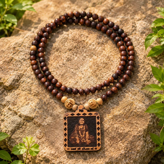 Sonal Mata Pedal Tulsi Mala 108 Beads Original Sacred Tulsi Necklace for Prayer, Meditation and Daily Worship