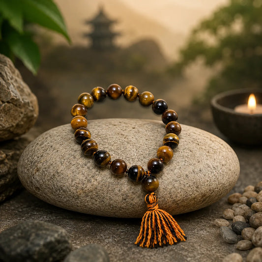 12MM Natural Tiger Eye Stone Berkho Bracelet with Golden Brown Gemstone Beads for Men and Women