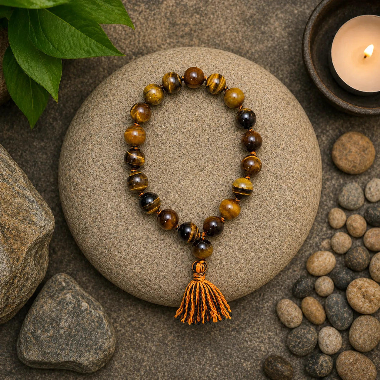 12MM Natural Tiger Eye Stone Berkho Bracelet with Golden Brown Gemstone Beads for Men and Women