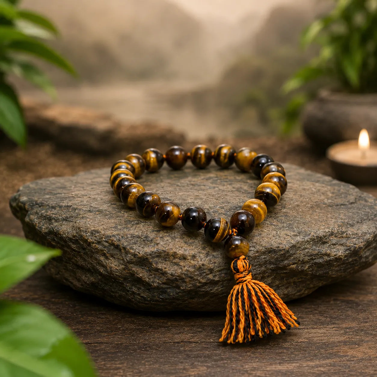 12MM Natural Tiger Eye Stone Berkho Bracelet with Golden Brown Gemstone Beads for Men and Women