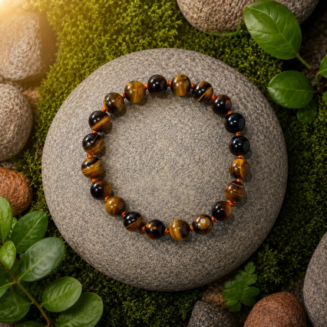 8MM Tiger Eye Stone Bracelet with Natural Golden Brown Gemstone Beads and Glossy Finish for Men and Women