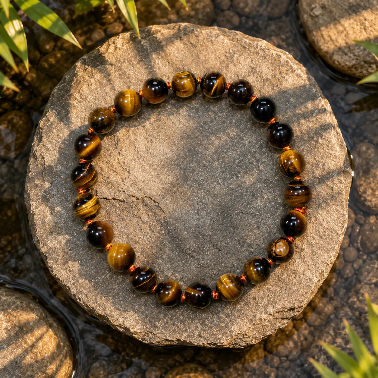 8MM Tiger Eye Stone Bracelet with Natural Golden Brown Gemstone Beads and Glossy Finish for Men and Women