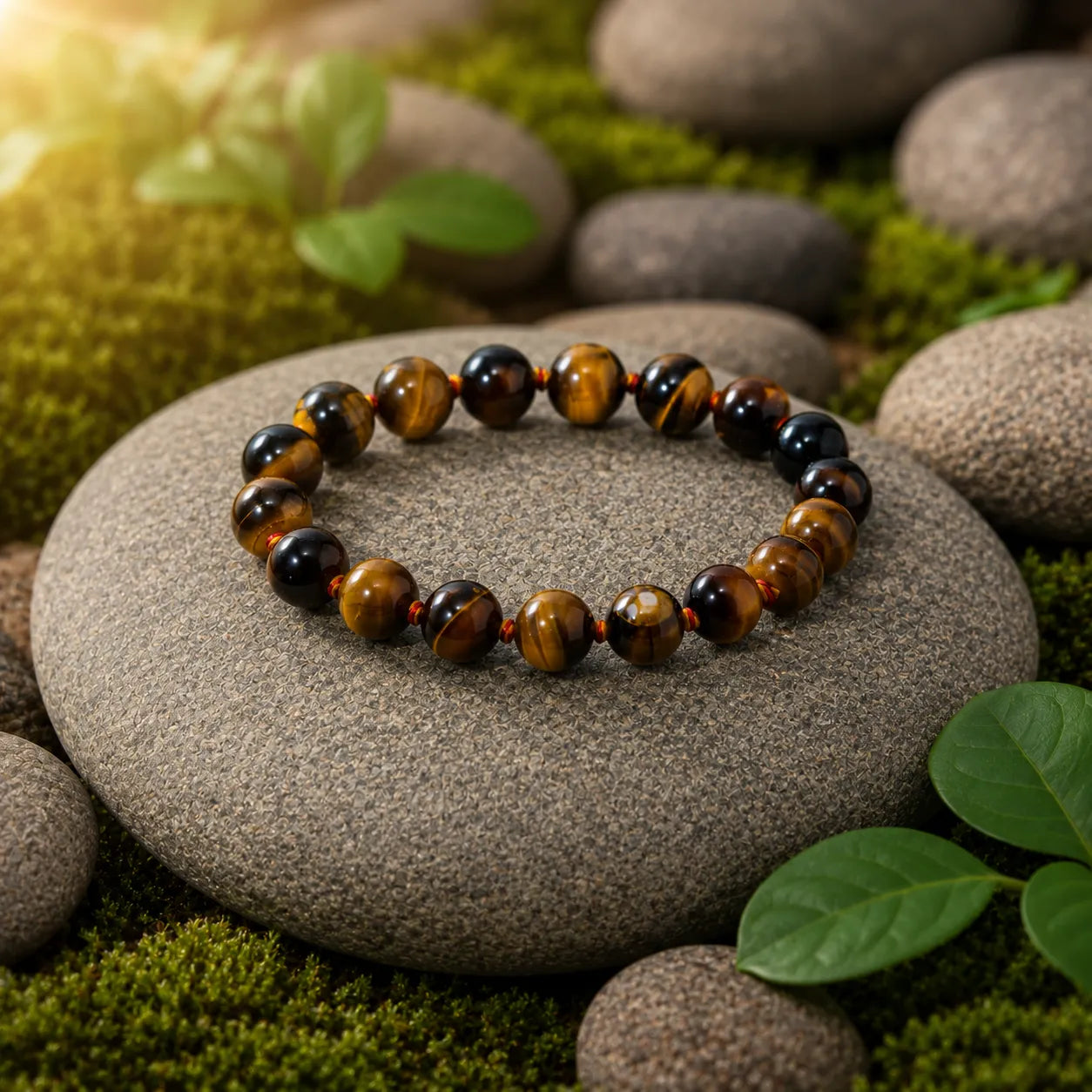 8MM Tiger Eye Stone Bracelet with Natural Golden Brown Gemstone Beads and Glossy Finish for Men and Women