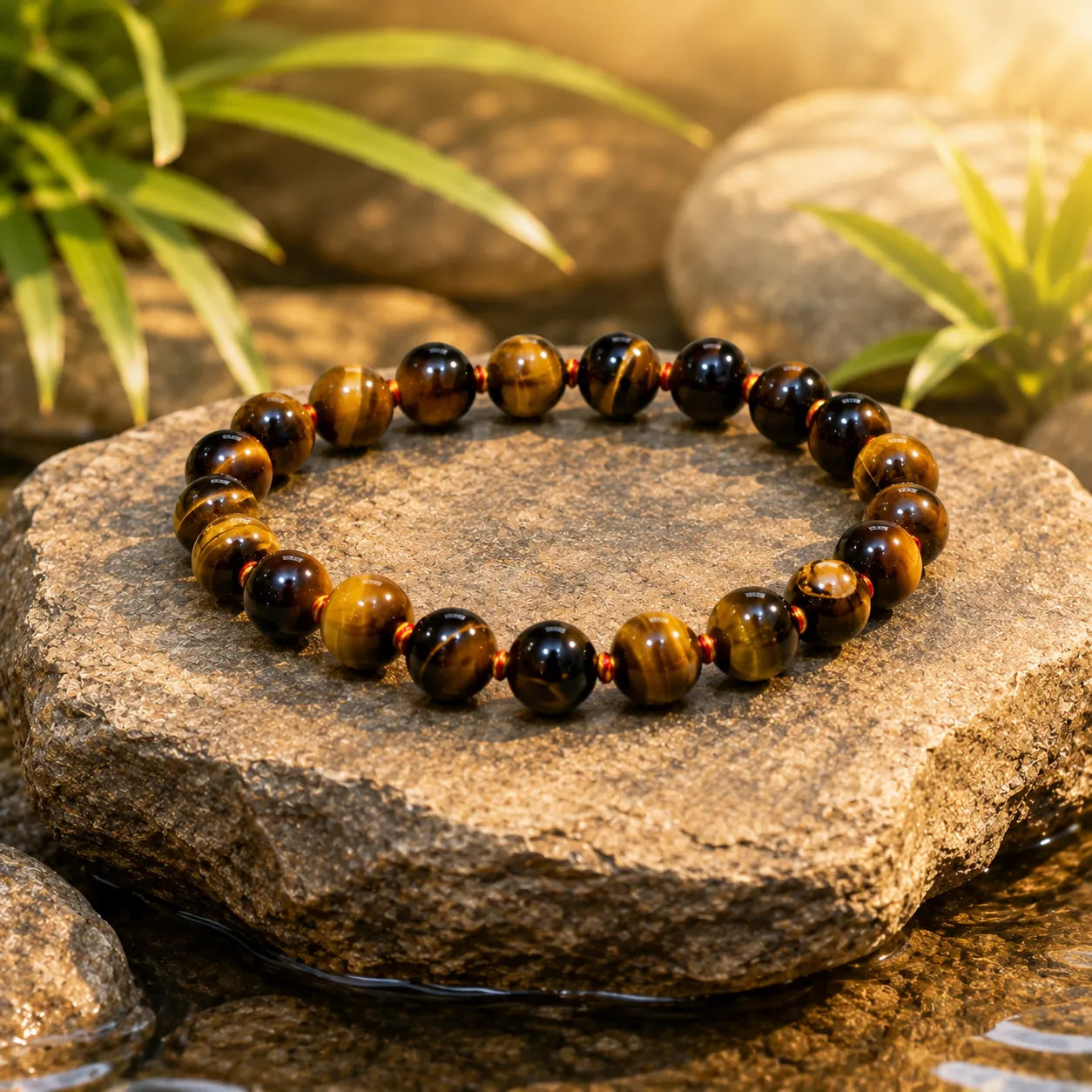 8MM Tiger Eye Stone Bracelet with Natural Golden Brown Gemstone Beads and Glossy Finish for Men and Women