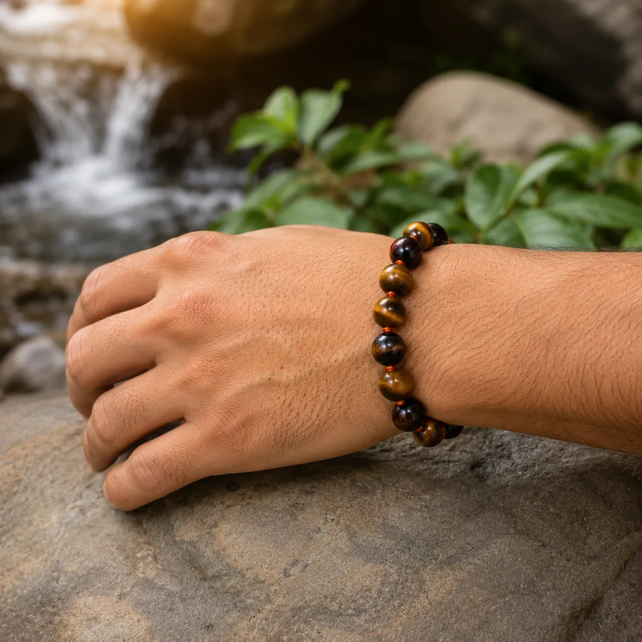 8MM Tiger Eye Stone Bracelet with Natural Golden Brown Gemstone Beads and Glossy Finish for Men and Women