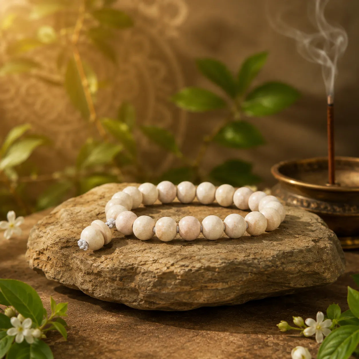 10MM White Color Original Van Tulsi Berkho Bracelet Handmade Natural Tulsi Wood Spiritual Bracelet