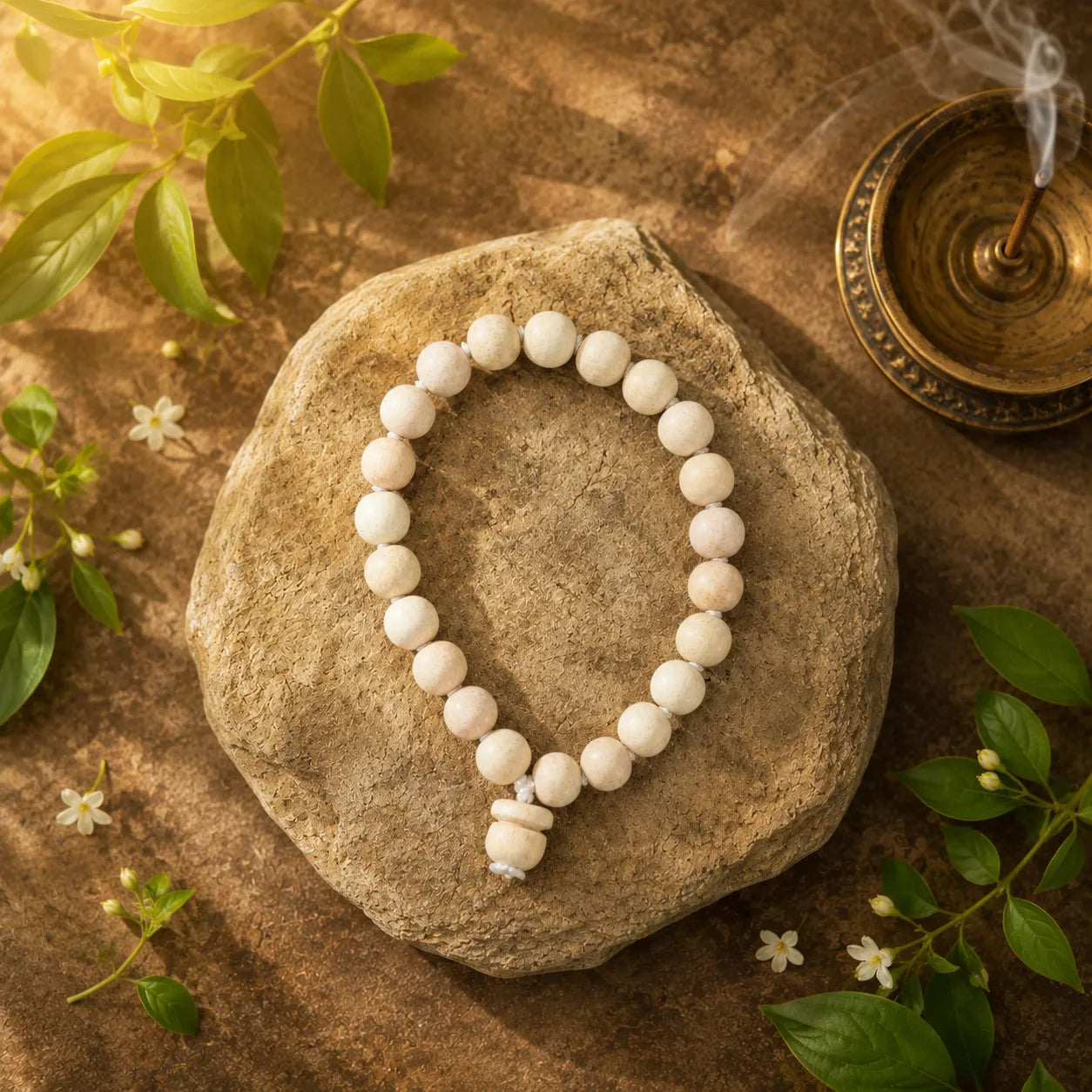 10MM White Color Original Van Tulsi Berkho Bracelet Handmade Natural Tulsi Wood Spiritual Bracelet
