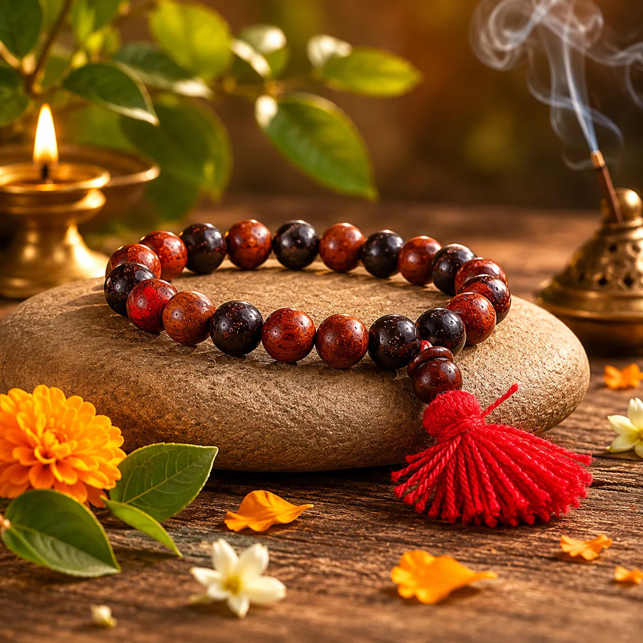 10MM Wooden Color Original Van Tulsi Berkho Bracelet Handmade Natural Tulsi Wood Spiritual Bracelet