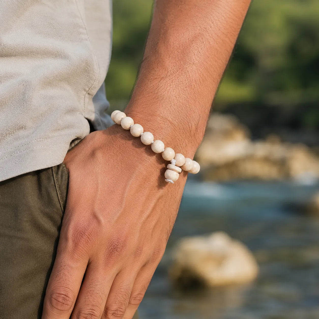 10MM White Color Original Van Tulsi Berkho Bracelet Handmade Natural Tulsi Wood Spiritual Bracelet