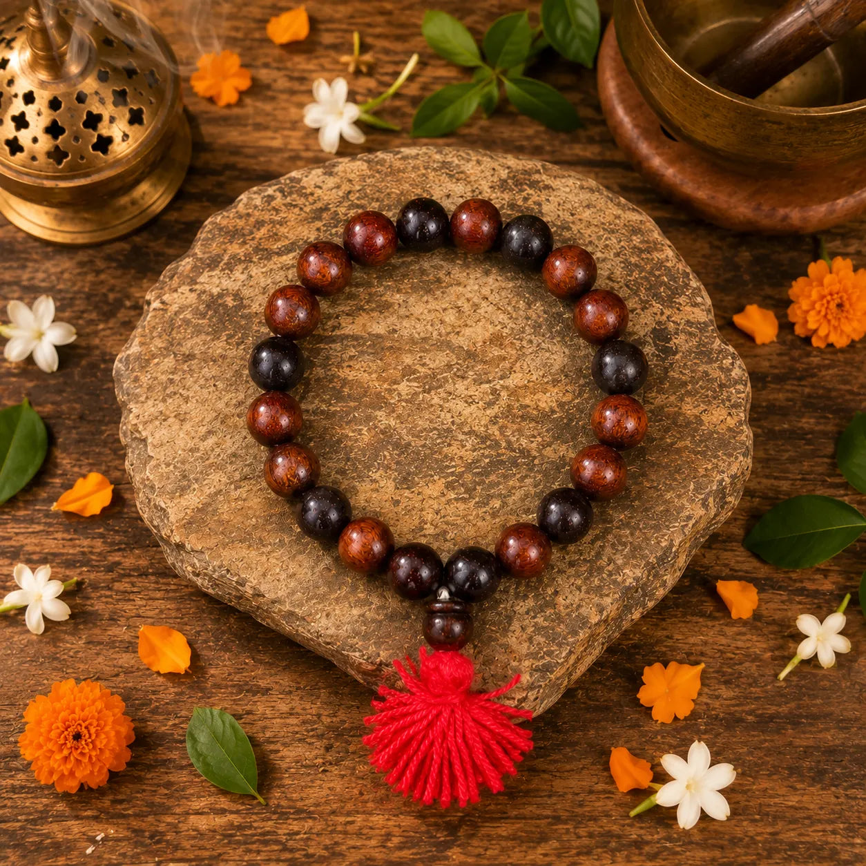 10MM Wooden Color Original Van Tulsi Berkho Bracelet | Natural Tulsi Wood Bracelet