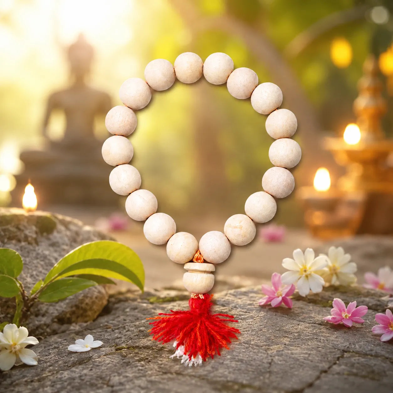 14MM White Color Original Van Tulsi Berkho Bracelet Handmade Natural Tulsi Wood Spiritual Bracelet