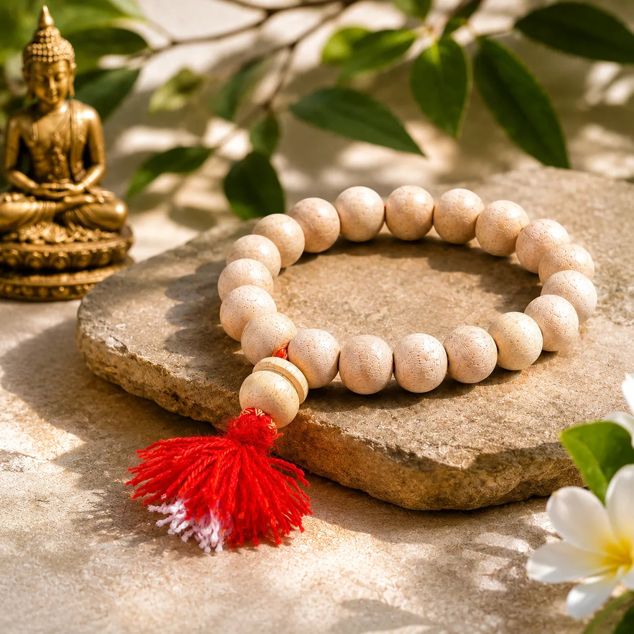 14MM White Color Original Van Tulsi Berkho Bracelet Handmade Natural Tulsi Wood Spiritual Bracelet