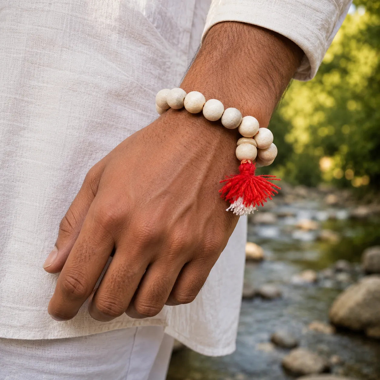 14MM White Color Original Van Tulsi Berkho Bracelet Handmade Natural Tulsi Wood Spiritual Bracelet
