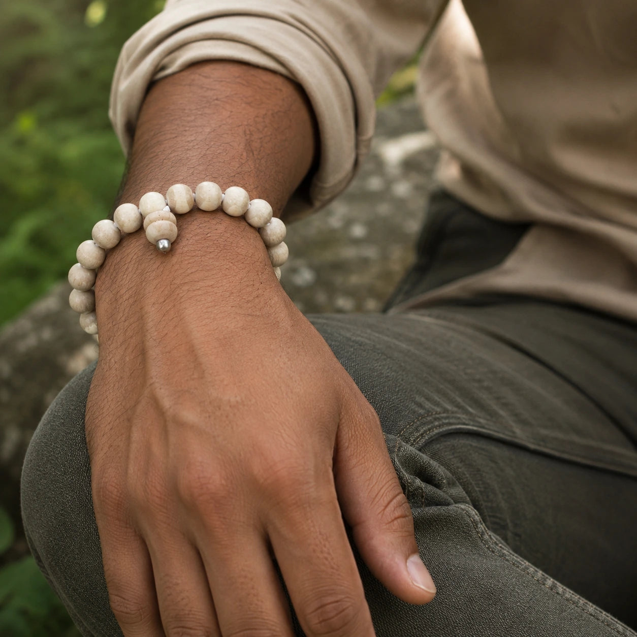 8MM White Color Original Van Tulsi Berkho Bracelet Natural Tulsi Wood Bead Bracelet