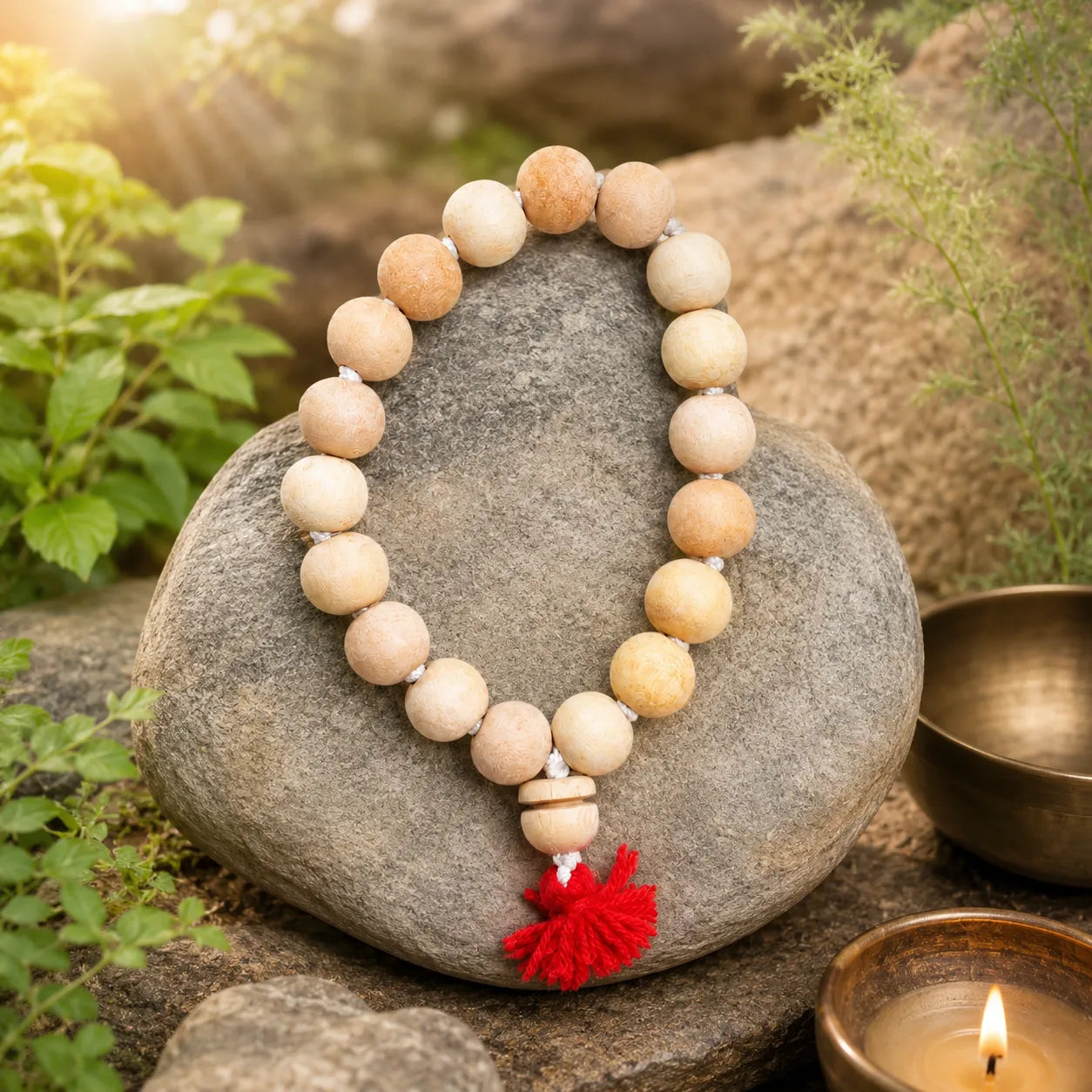 12MM White Color Original Van Tulsi Berkho Bracelet Handmade Natural Tulsi Wood Spiritual Bracelet